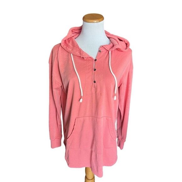 Womens Maurices Coral Soft Button Detail Hoodie Hooded Sweatshirt  - Sz S - Picture 1 of 2